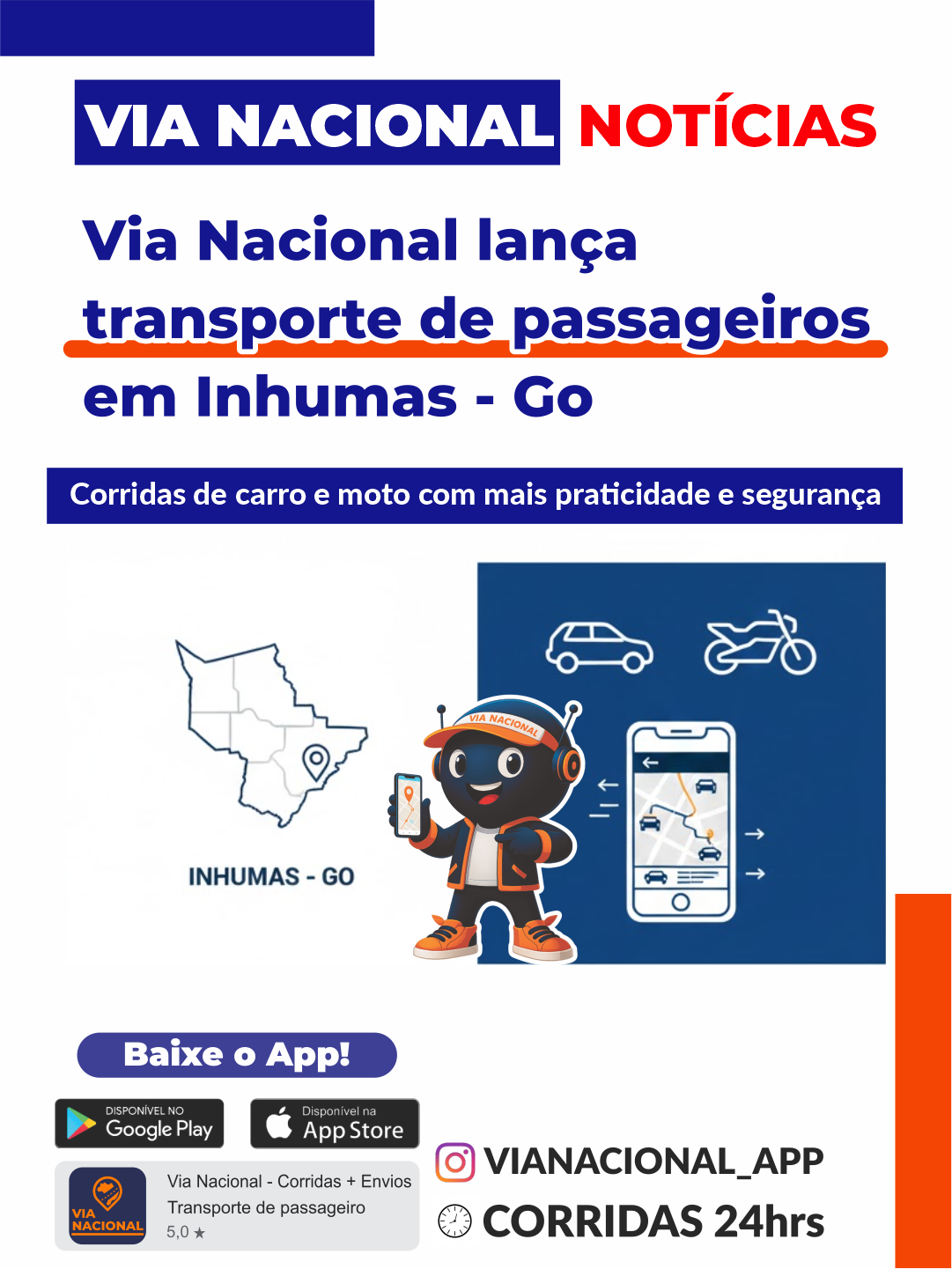 Via Nacional fortalece o transporte de passageiros em Inhumas GO com corridas de carro e moto